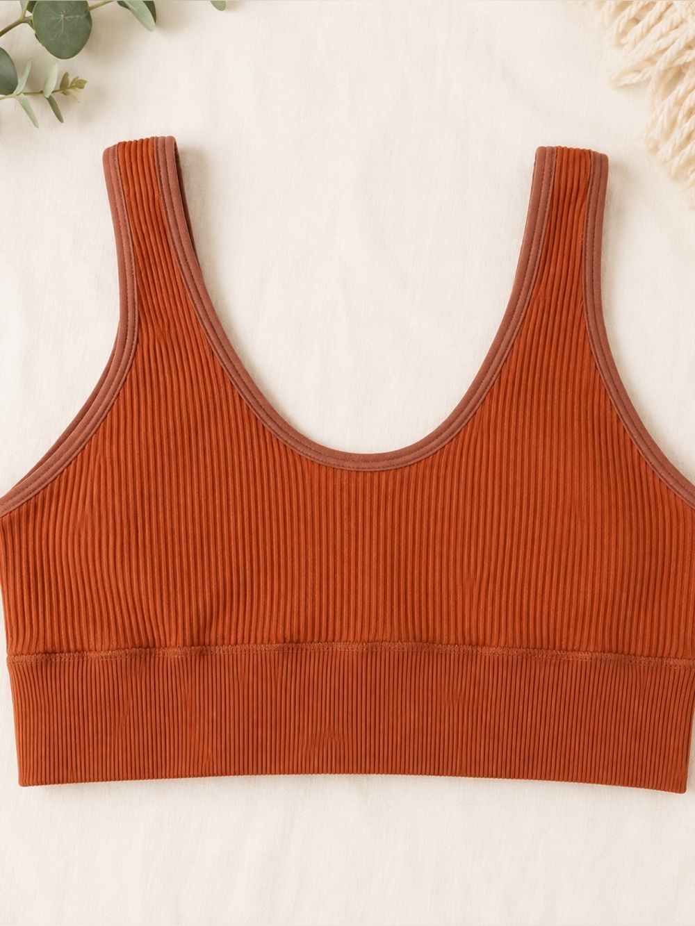 Aerie Ribbed Seamless Longline Sports Bra XS Rust Orange Bralette